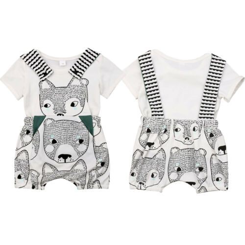 Newborn Baby Kid Boy Summer Outfit Top Shirt+Strap Short Pants Clothes - ebowsos