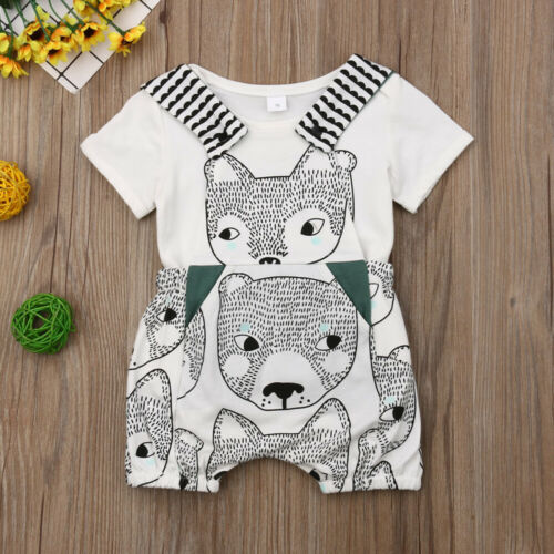 Newborn Baby Kid Boy Summer Outfit Top Shirt+Strap Short Pants Clothes - ebowsos