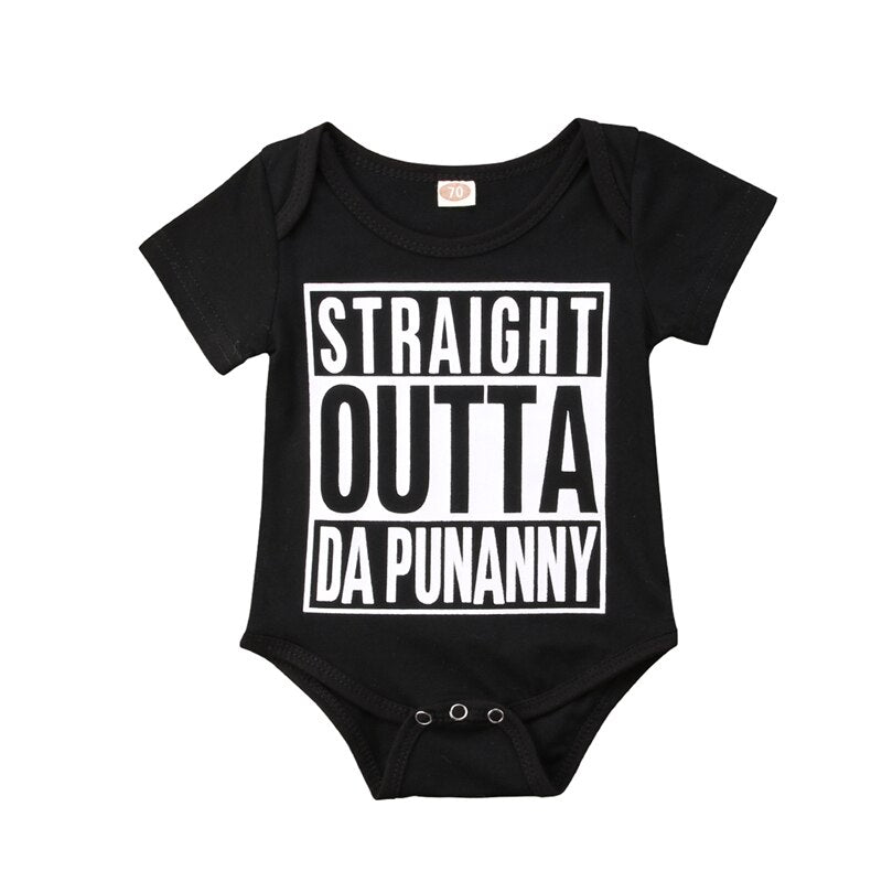 Newborn Baby Kids Boys Girls Infant Cotton Letter Print Romper Short Sleeve Jumpsuit Cotton Outfit Black - ebowsos