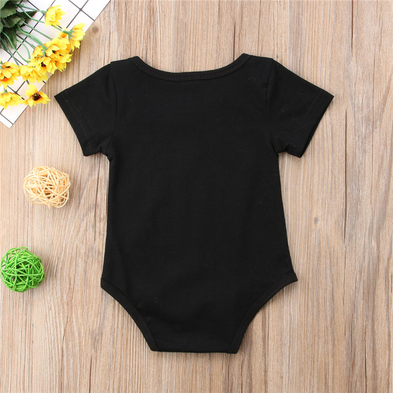 Newborn Baby Kids Boys Girls Infant Cotton Letter Print Romper Short Sleeve Jumpsuit Cotton Outfit Black - ebowsos