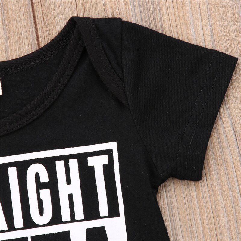 Newborn Baby Kids Boys Girls Infant Cotton Letter Print Romper Short Sleeve Jumpsuit Cotton Outfit Black - ebowsos