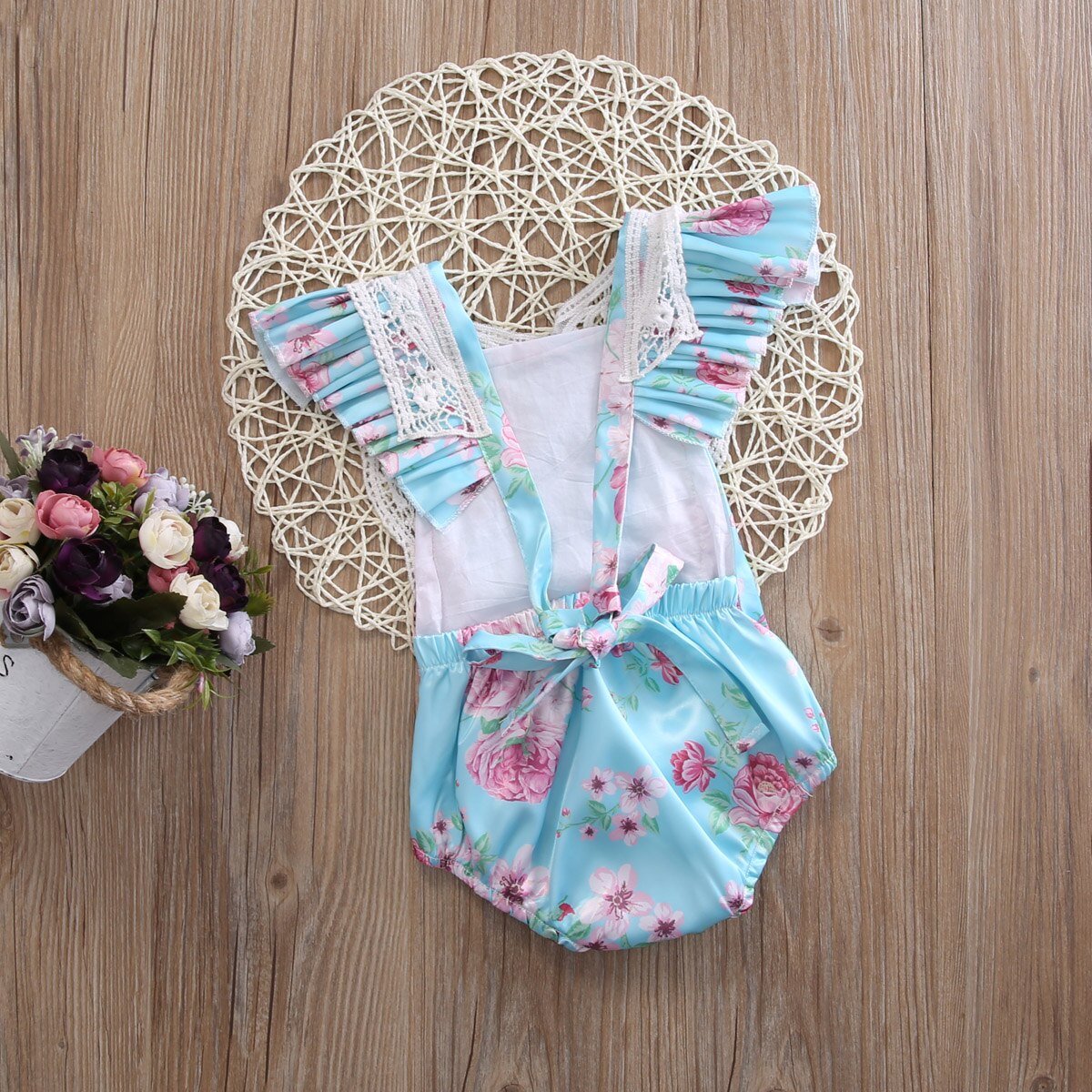 Newborn Baby Toddler Girls Lace Floral Romper  Jumpsuit Outfits Sunsuit - ebowsos