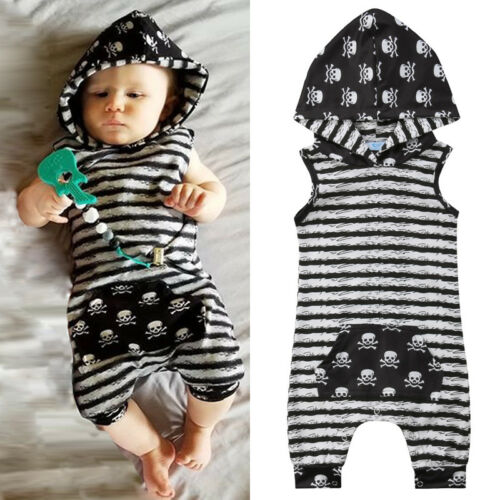 Newborn Babys Boys Clothes Hooded Tops Sleeveless Romper Palysuit Jumpsuit Outfits - ebowsos