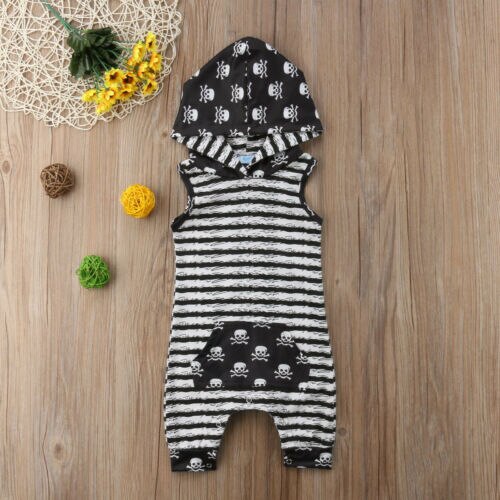 Newborn Babys Boys Clothes Hooded Tops Sleeveless Romper Palysuit Jumpsuit Outfits - ebowsos