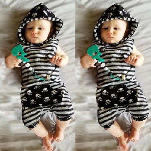 Newborn Babys Boys Clothes Hooded Tops Sleeveless Romper Palysuit Jumpsuit Outfits - ebowsos