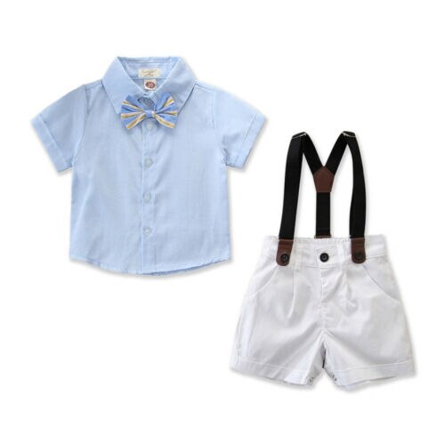 Newborn Boy Gentleman Outfit Clothes Shirt Tops+Bib Pants Jumpsuit Set - ebowsos