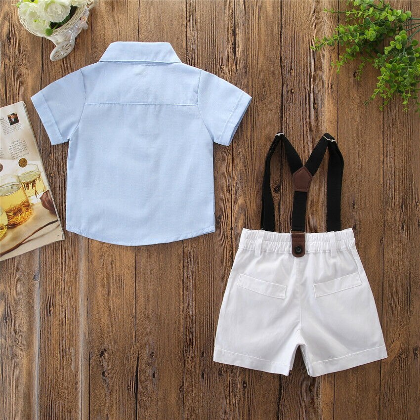 Newborn Boy Gentleman Outfit Clothes Shirt Tops+Bib Pants Jumpsuit Set - ebowsos