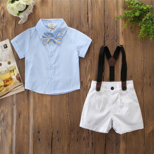 Newborn Boy Gentleman Outfit Clothes Shirt Tops+Bib Pants Jumpsuit Set - ebowsos