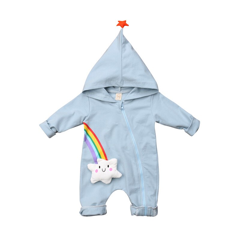 Newborn Cute Rainbow Baby Girl Boy Hooded Long Sleeve Romper Jumpsuit Autumn Baby Cotton Clothes - ebowsos