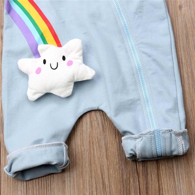 Newborn Cute Rainbow Baby Girl Boy Hooded Long Sleeve Romper Jumpsuit Autumn Baby Cotton Clothes - ebowsos