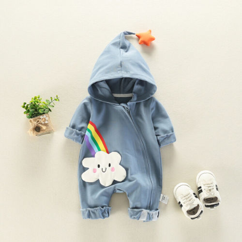 Newborn Cute Rainbow Baby Girl Boy Hooded Long Sleeve Romper Jumpsuit Autumn Baby Cotton Clothes - ebowsos