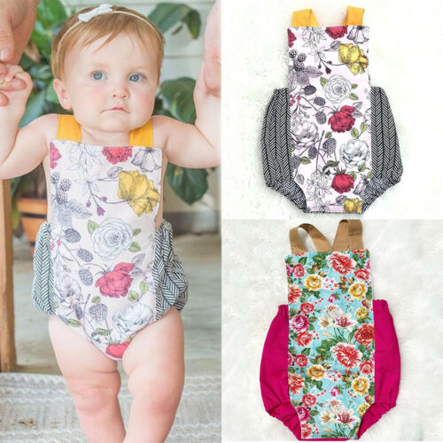 Newborn Girls Clothes Floral Romper Blackless Jumpsuit Summer - ebowsos