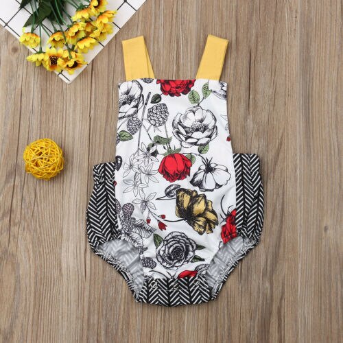 Newborn Girls Clothes Floral Romper Blackless Jumpsuit Summer - ebowsos