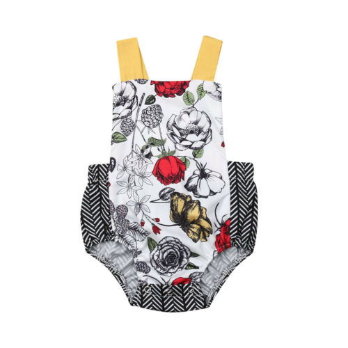 Newborn Girls Clothes Floral Romper Blackless Jumpsuit Summer - ebowsos