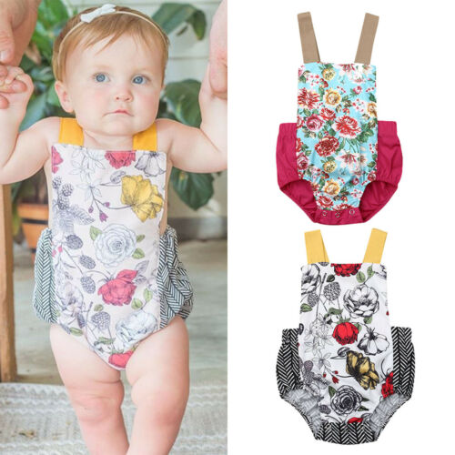 Newborn Girls Clothes Floral Romper Blackless Jumpsuit Summer - ebowsos