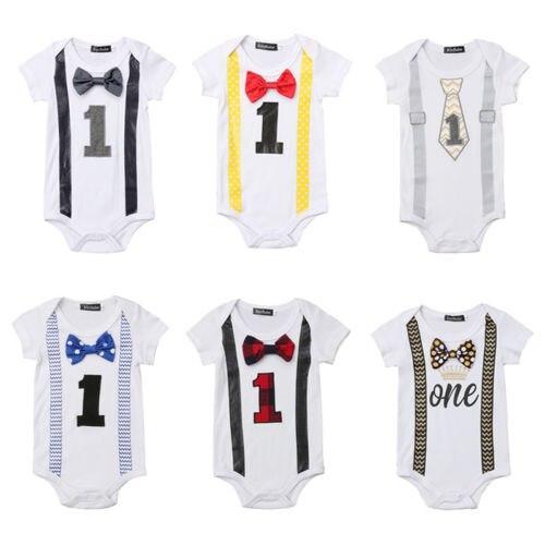 Newborn Infant Baby Boy Gentleman Bow Bodysuit Short Sleeve Jumpsuit Outfits Clothes 0-1Y - ebowsos