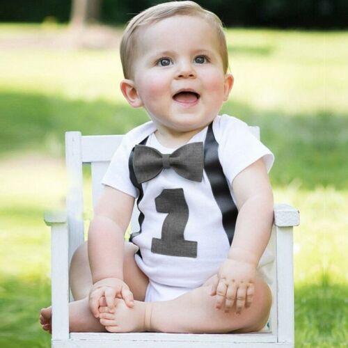 Newborn Infant Baby Boy Gentleman Bow Bodysuit Short Sleeve Jumpsuit Outfits Clothes 0-1Y - ebowsos