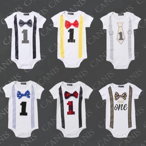 Newborn Infant Baby Boy Gentleman Bow Bodysuit Short Sleeve Jumpsuit Outfits Clothes 0-1Y - ebowsos