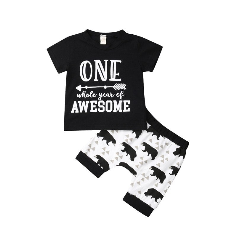 Newborn Infant Baby Boy Short Sleeve T-shirt Tops+ Pants Trousers Summer 2Pcs Outfits - ebowsos