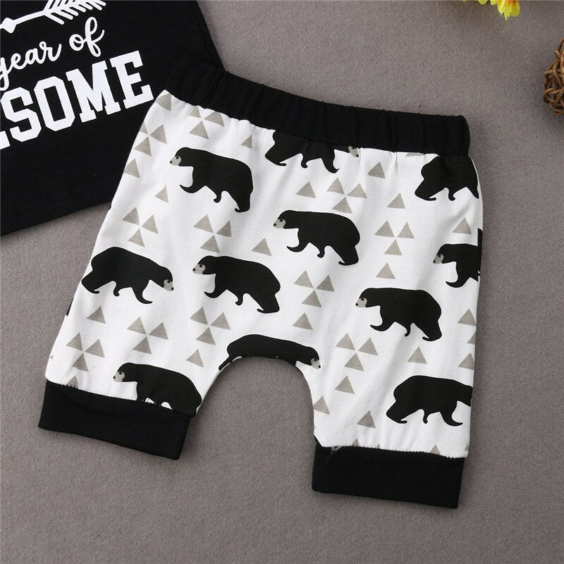 Newborn Infant Baby Boy Short Sleeve T-shirt Tops+ Pants Trousers Summer 2Pcs Outfits - ebowsos