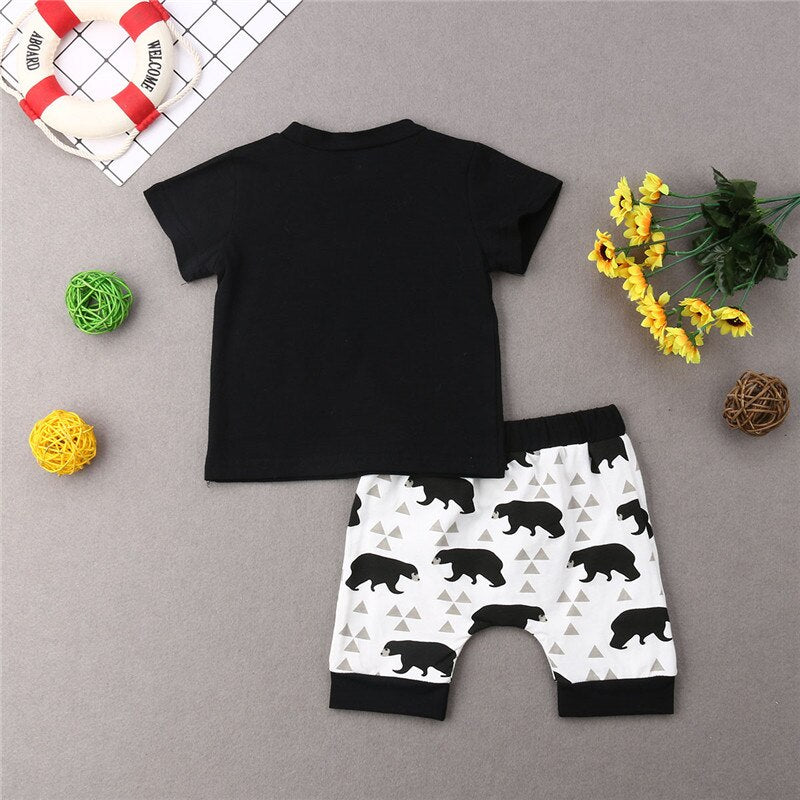 Newborn Infant Baby Boy Short Sleeve T-shirt Tops+ Pants Trousers Summer 2Pcs Outfits - ebowsos