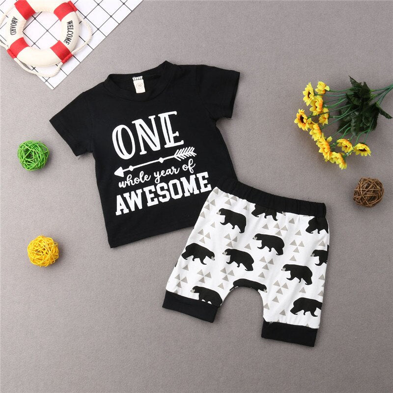 Newborn Infant Baby Boy Short Sleeve T-shirt Tops+ Pants Trousers Summer 2Pcs Outfits - ebowsos