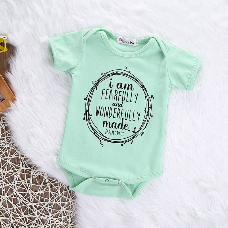 Newborn Infant Baby Boys Girls Short Sleeve Letters Cotton Romper Candy Green Jumpsuit Outfits Clothes - ebowsos