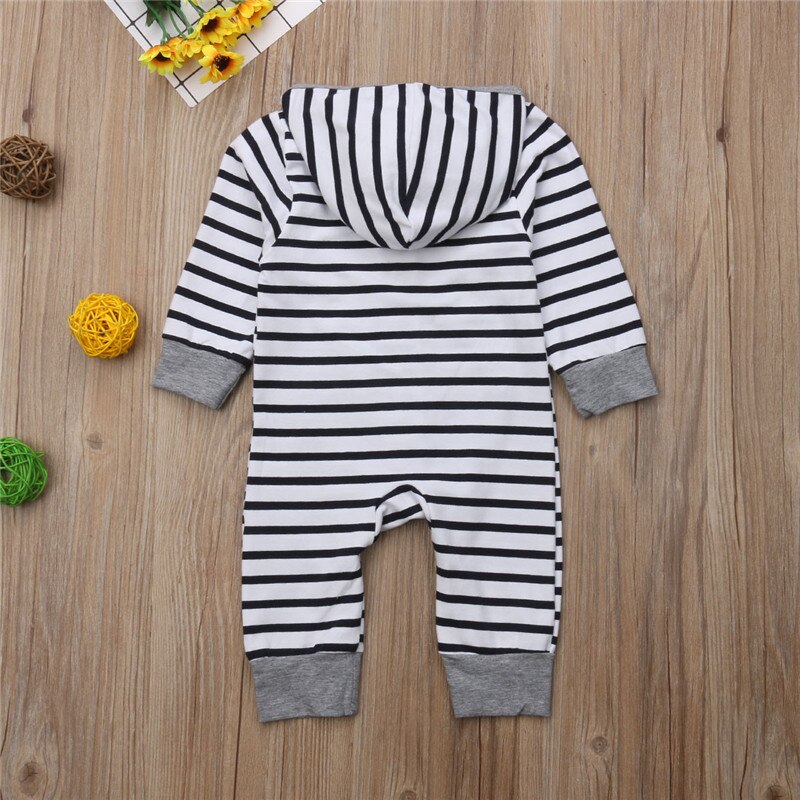 Newborn Infant Baby Boys Girsl Hooded Long Sleeve Zipper Romper Jumpsuit Kids Autumn Cotton Clothes Outfits - ebowsos