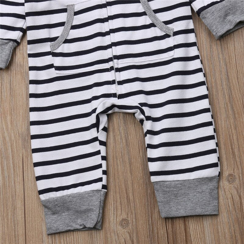 Newborn Infant Baby Boys Girsl Hooded Long Sleeve Zipper Romper Jumpsuit Kids Autumn Cotton Clothes Outfits - ebowsos