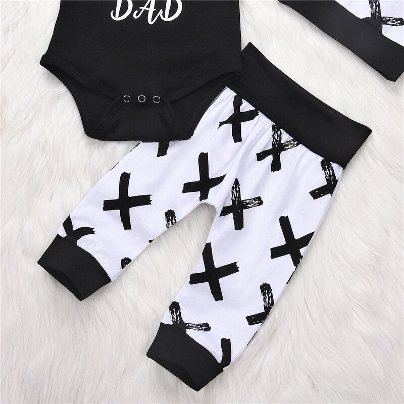 Newborn Infant Baby Boys Letter Cotton Tops Short Sleeve Romper+X Printed Pants Leggings+Hat 3Pcs Outfits Set Clothes - ebowsos