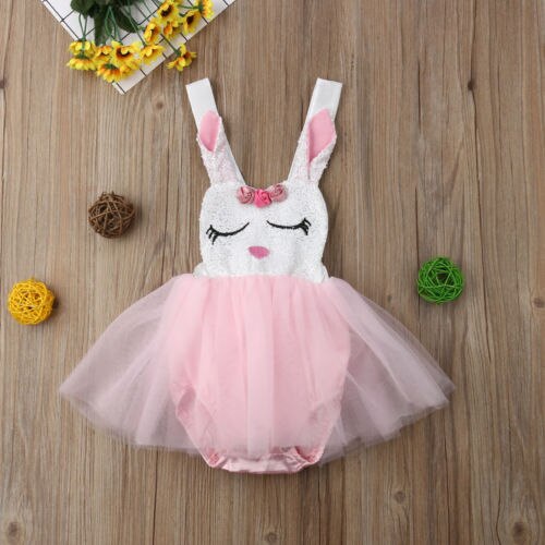 Newborn Infant Baby Girl Bunny Romper Princess Tutu Dress Clothes - ebowsos