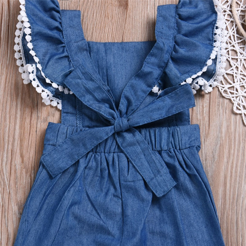 Newborn Infant Baby Girl Denim Sleeveless Romper Jumpsuit Backless Overalls Outfits Sunsuit Kids Clothes - ebowsos