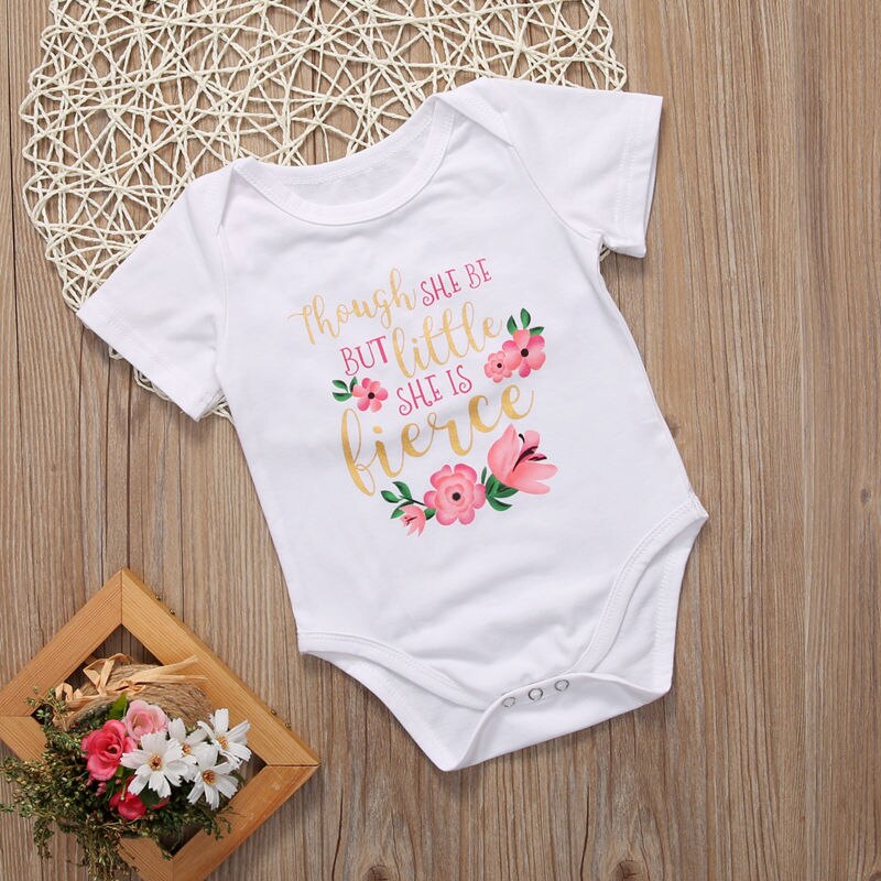 Newborn Infant Baby Girl Floral Short Sleeve Bodysuit Outfit Sunsuit Clothes - ebowsos