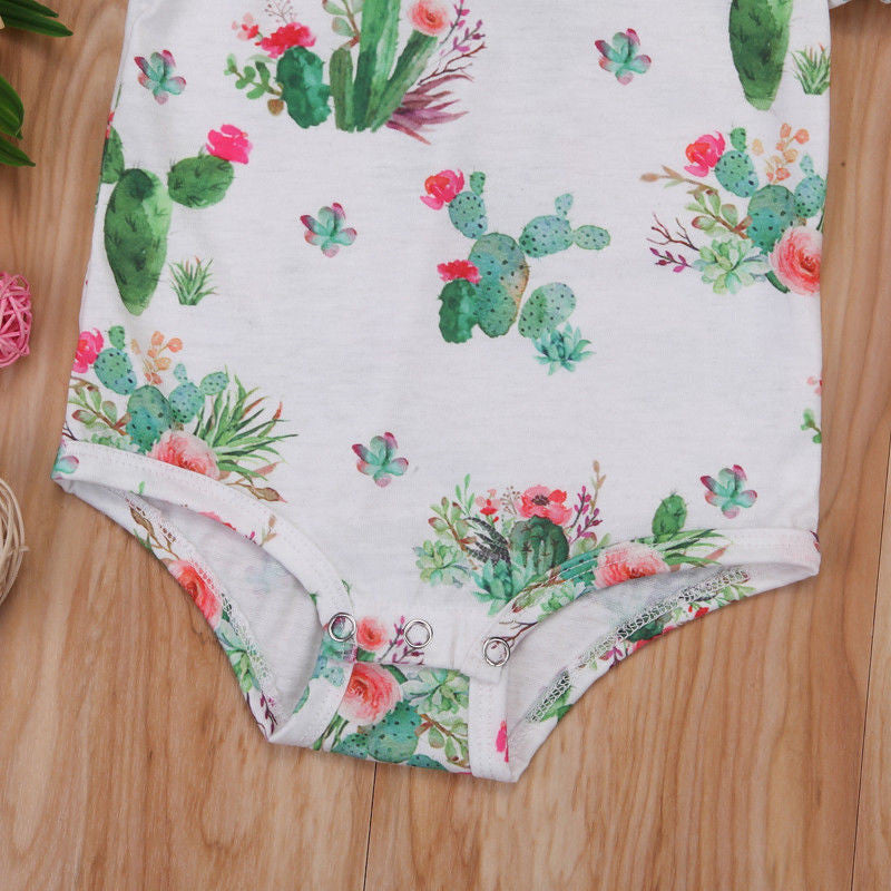 Newborn Infant Baby Girl Flower Printed Short Flutter Sleeve One-Piece Jumpsuit Clothes Outfits Sunsuit - ebowsos