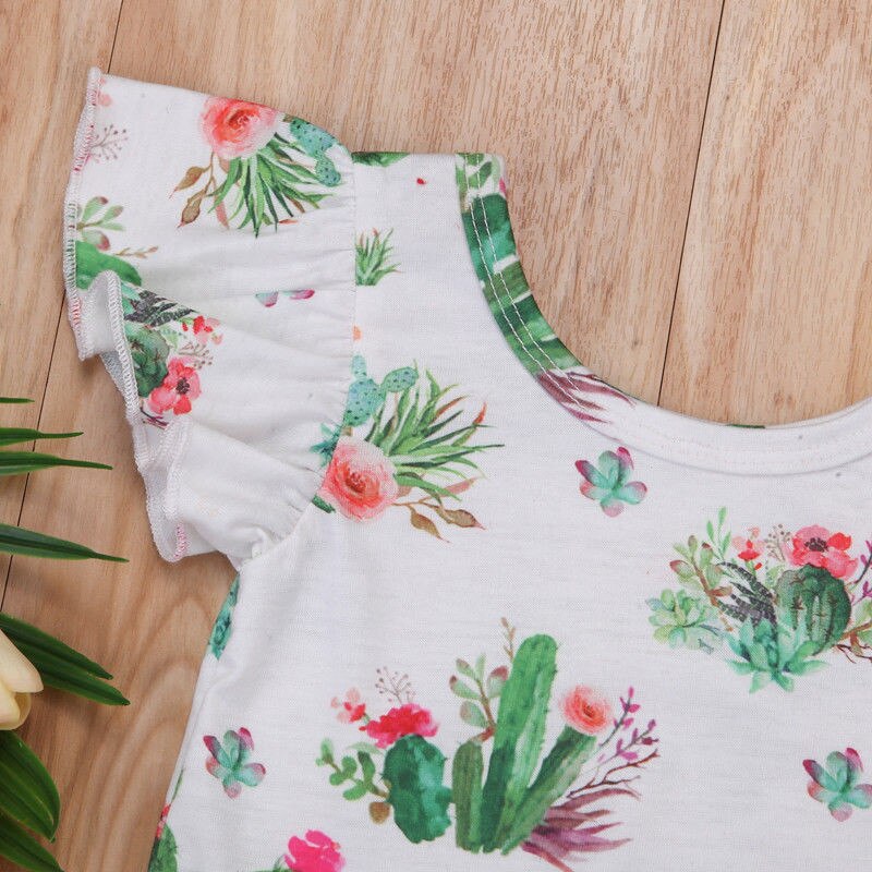 Newborn Infant Baby Girl Flower Printed Short Flutter Sleeve One-Piece Jumpsuit Clothes Outfits Sunsuit - ebowsos