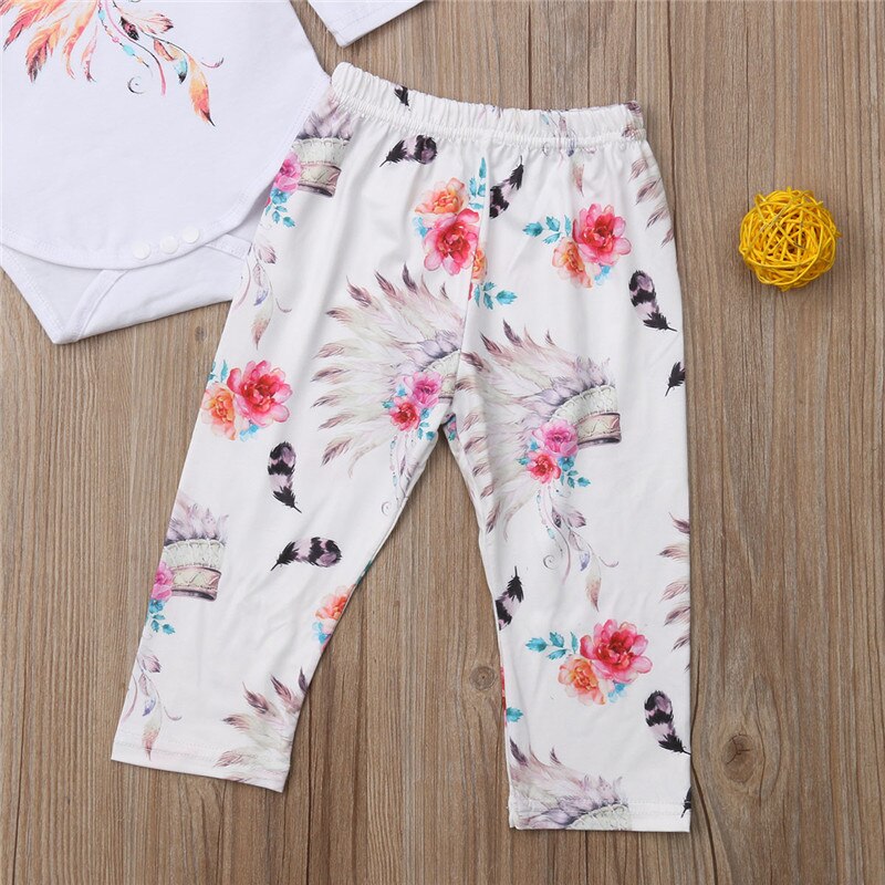 Newborn Infant Baby Girl Outfits Clothes Set Romper Long Sleeve Tops+Pants Leggings +Headband 3pcs Baby Clothing - ebowsos