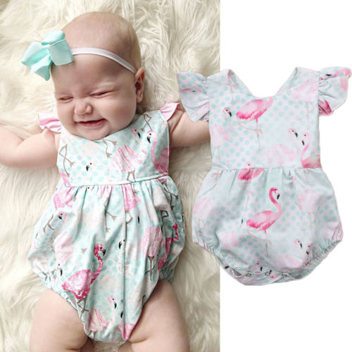 Newborn Infant Baby Girl Sleeveless Romper Flamingo Print Sunsuit Summer Jumpsuit Clothes Outfits 0-24M - ebowsos