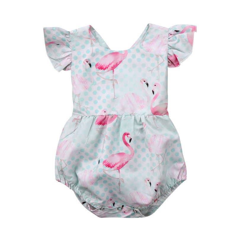 Newborn Infant Baby Girl Sleeveless Romper Flamingo Print Sunsuit Summer Jumpsuit Clothes Outfits 0-24M - ebowsos