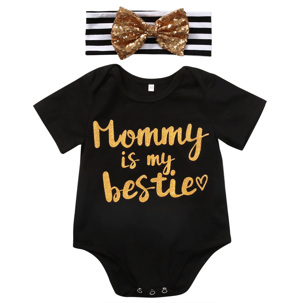 Newborn Infant Baby Girls  Headband Jumpsuit Bodysuit Clothes Outfits Set - ebowsos