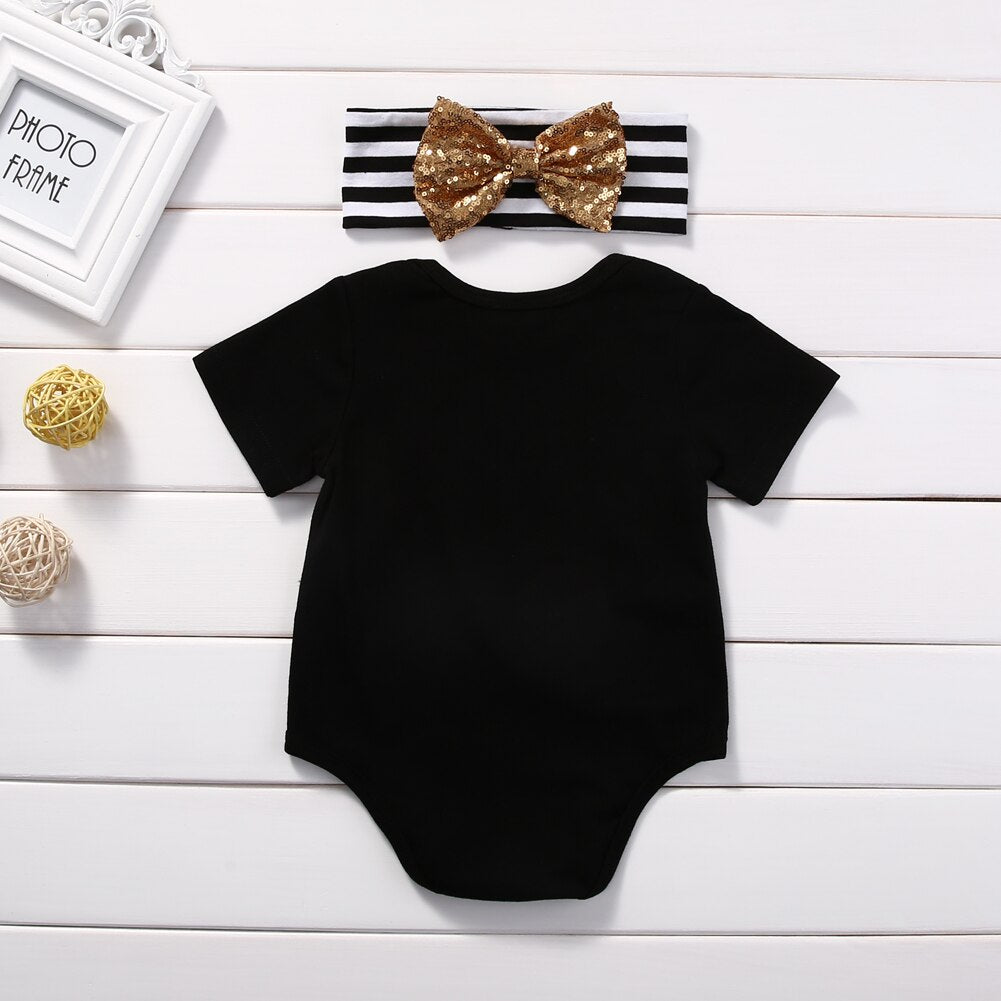 Newborn Infant Baby Girls  Headband Jumpsuit Bodysuit Clothes Outfits Set - ebowsos