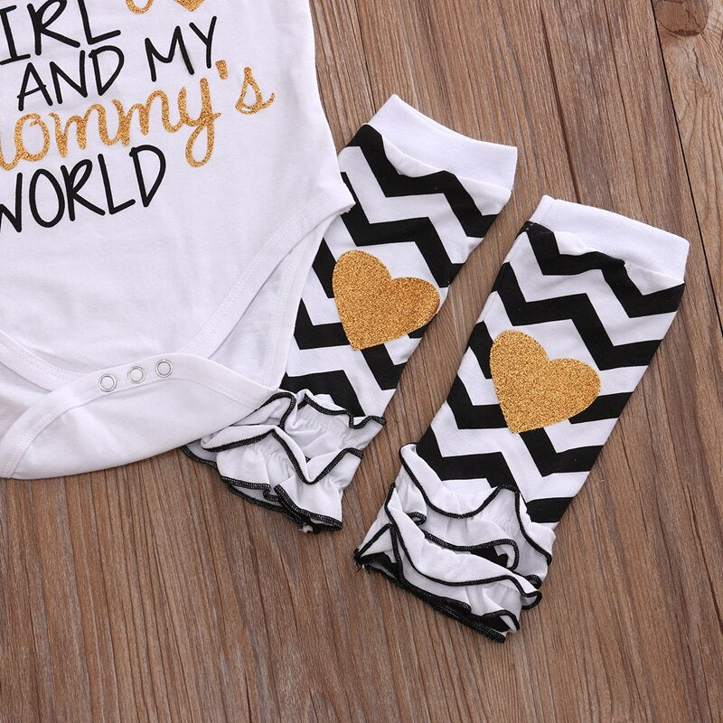 Newborn Infant Baby Girls Kids Letter Bodysuits Cotton Short Sleeve Outfits Set +Leggings Jumpsuit Clothes - ebowsos