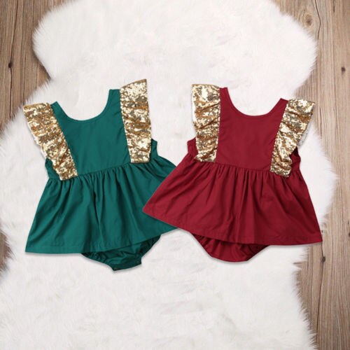 Newborn Infant Baby Girls Sequins Bow Romper  Jumpsuit Tutu Dress Clothes Outfits - ebowsos