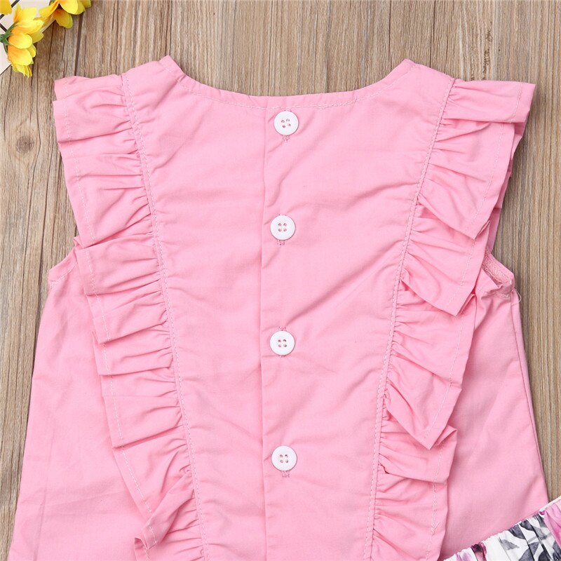 Newborn Infant Baby Girls Sleeveless Ruffles T-shirts Top Flower Skirt Children Girls Casual Cotton Sunsuits Clothes Outfits Set - ebowsos