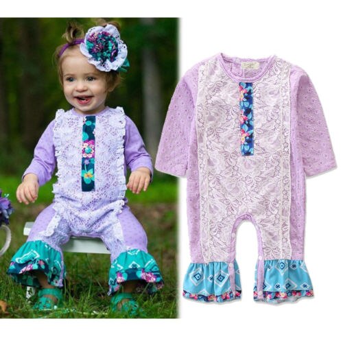 Newborn Infant Kids Baby Girl Lace Floral Romper Jumpsuit Outfit Xmas Clothes Set Size 0-24M - ebowsos