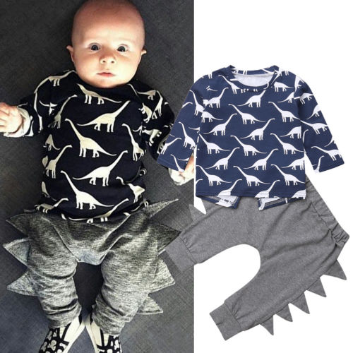 Newborn Kid Baby Boy Clothes Dinosaur Long Sleeve T Shirt Top+Pants Leggings Outfits Set - ebowsos