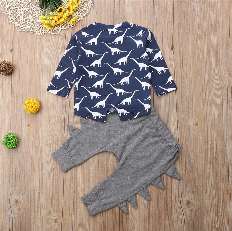 Newborn Kid Baby Boy Clothes Dinosaur Long Sleeve T Shirt Top+Pants Leggings Outfits Set - ebowsos