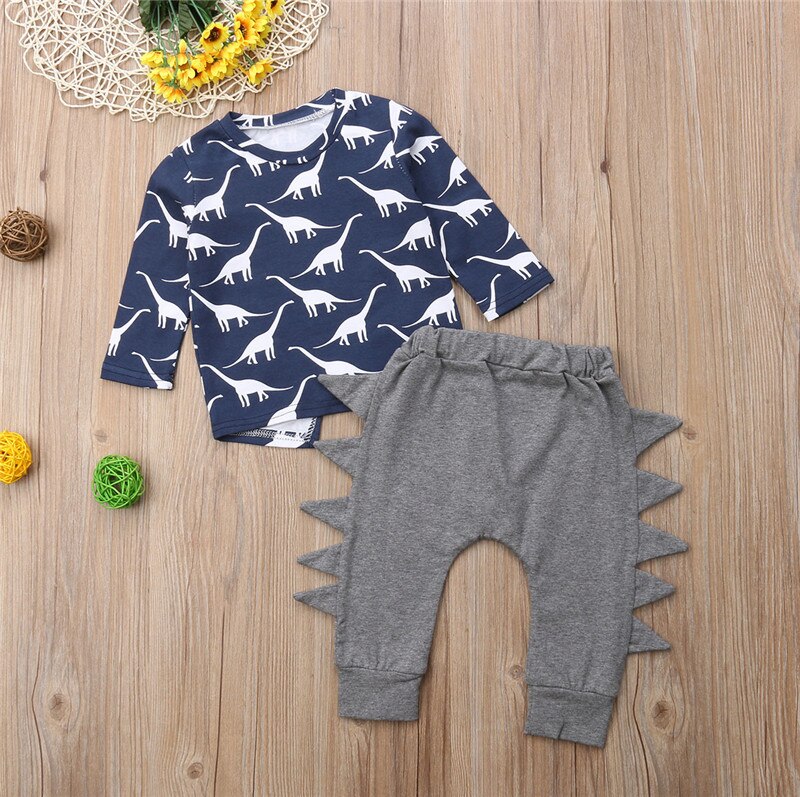 Newborn Kid Baby Boy Clothes Dinosaur Long Sleeve T Shirt Top+Pants Leggings Outfits Set - ebowsos