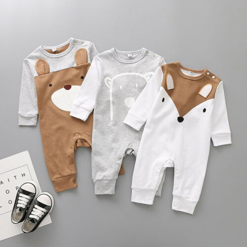 Newborn Kid Baby Boy Girl Cartoon Bear Clothes Jumpsuit Long Sleeve Romper Playsuit Outfits - ebowsos