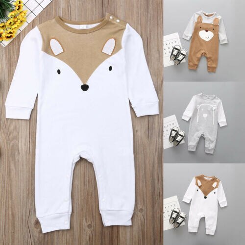 Newborn Kid Baby Boy Girl Cartoon Bear Clothes Jumpsuit Long Sleeve Romper Playsuit Outfits - ebowsos