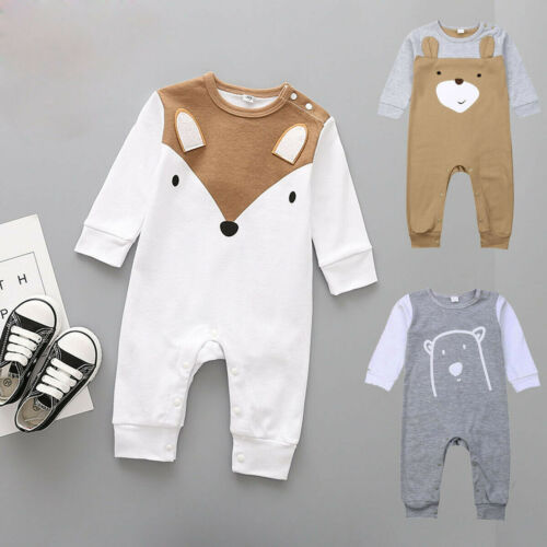 Newborn Kid Baby Boy Girl Cartoon Bear Clothes Jumpsuit Long Sleeve Romper Playsuit Outfits - ebowsos